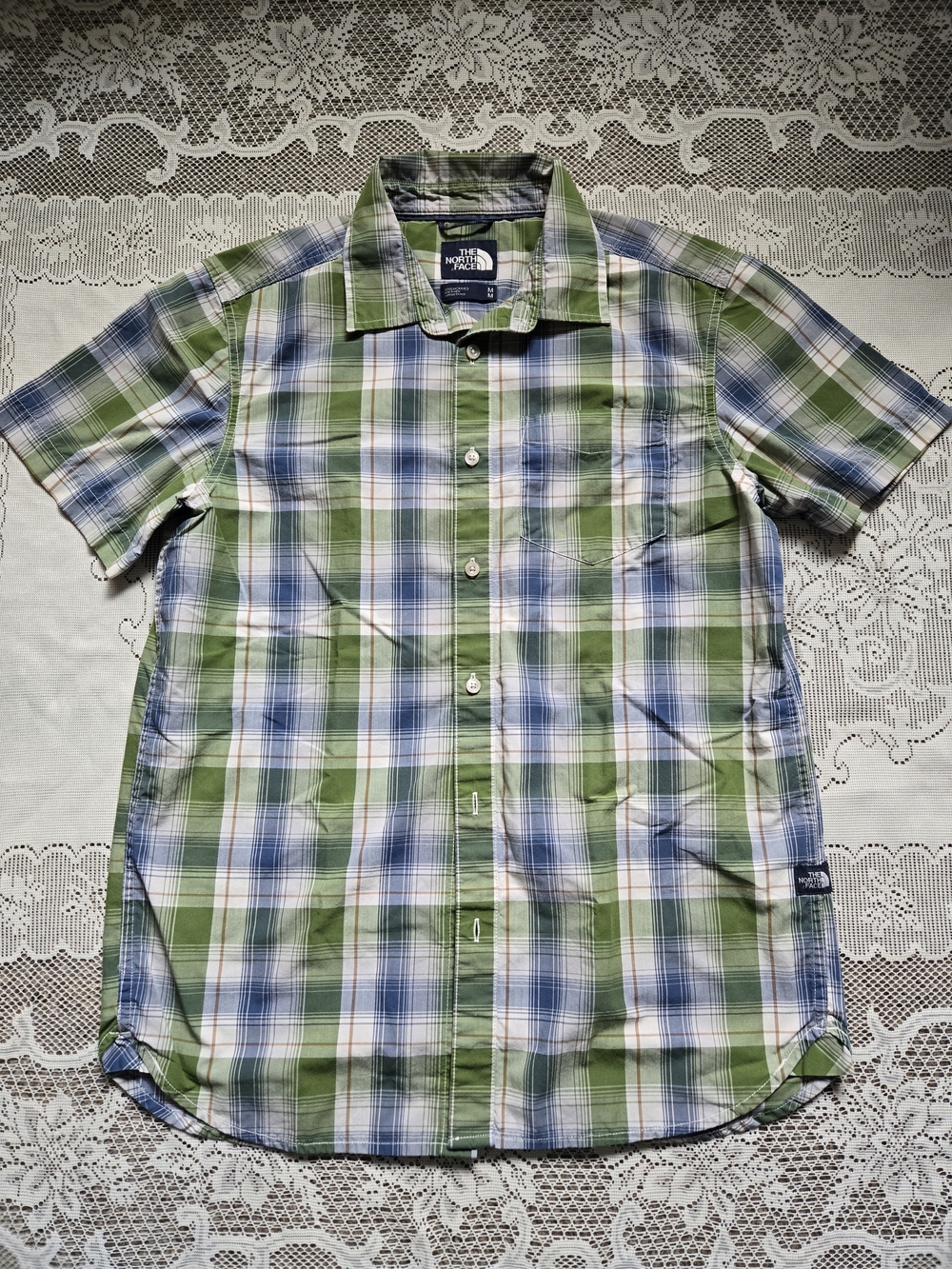The North Face Men’s Green & Blue Plaid Short-Sleeve Button-Up Shirt Sz M